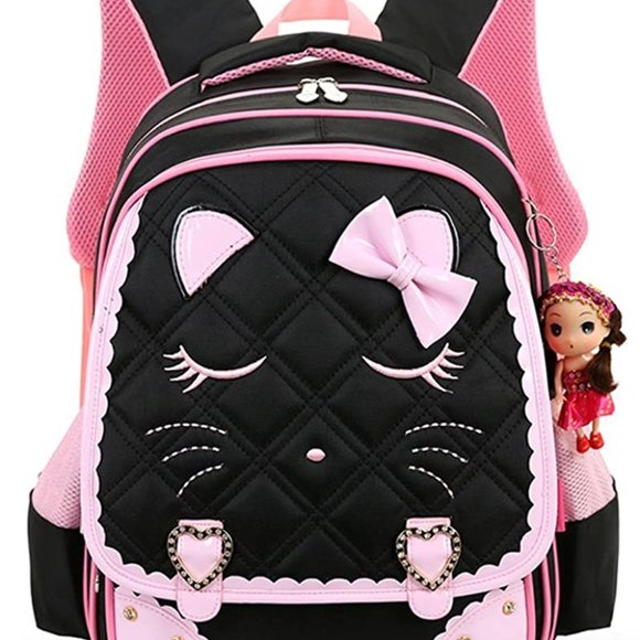 * New Cute Cat Face Bow Diamond Bling Waterproof Pink School Backpack Girls Book - Picture 4 of 15